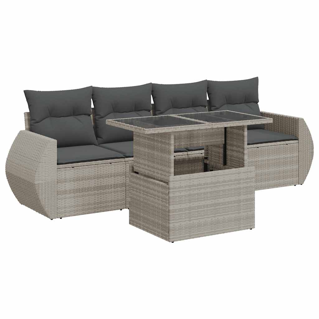 sofasæt 5 dele med hynder polyrattan lysegrå