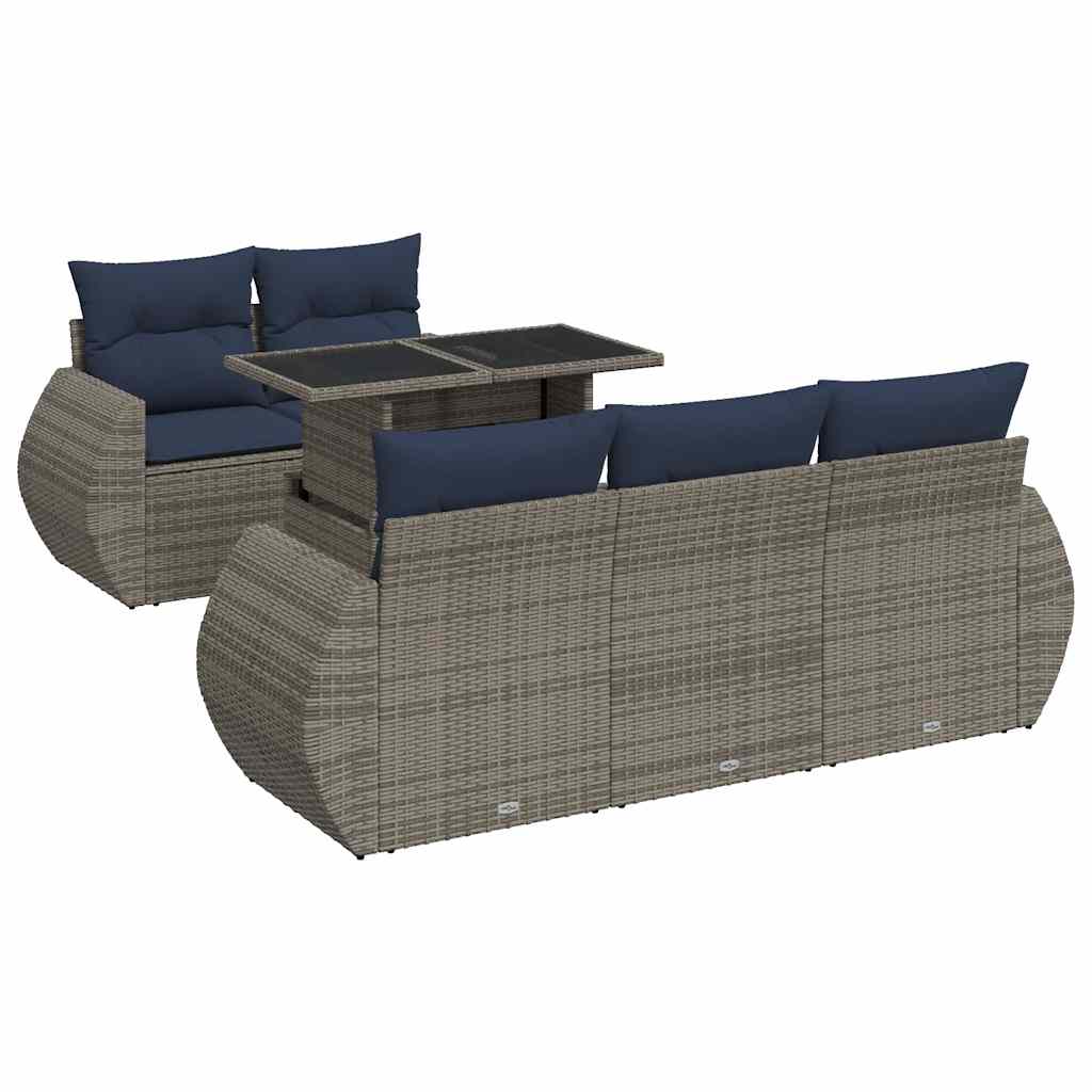 sofasæt til haven 6 dele med hynder polyrattan akacietræ grå
