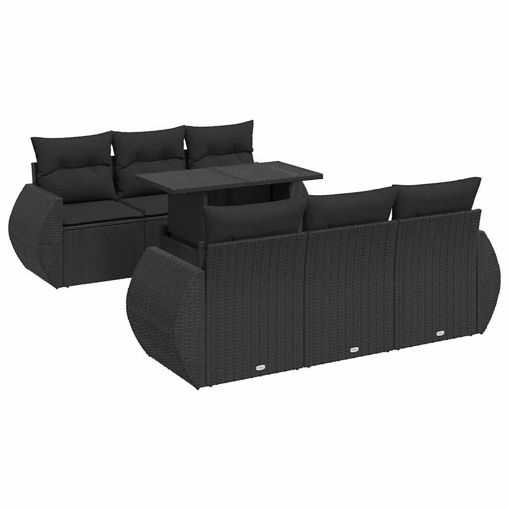 sofasæt til haven 7 dele med hynder polyrattan sort