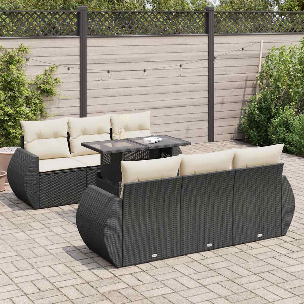 sofasæt til haven 7 dele med hynder polyrattan sort