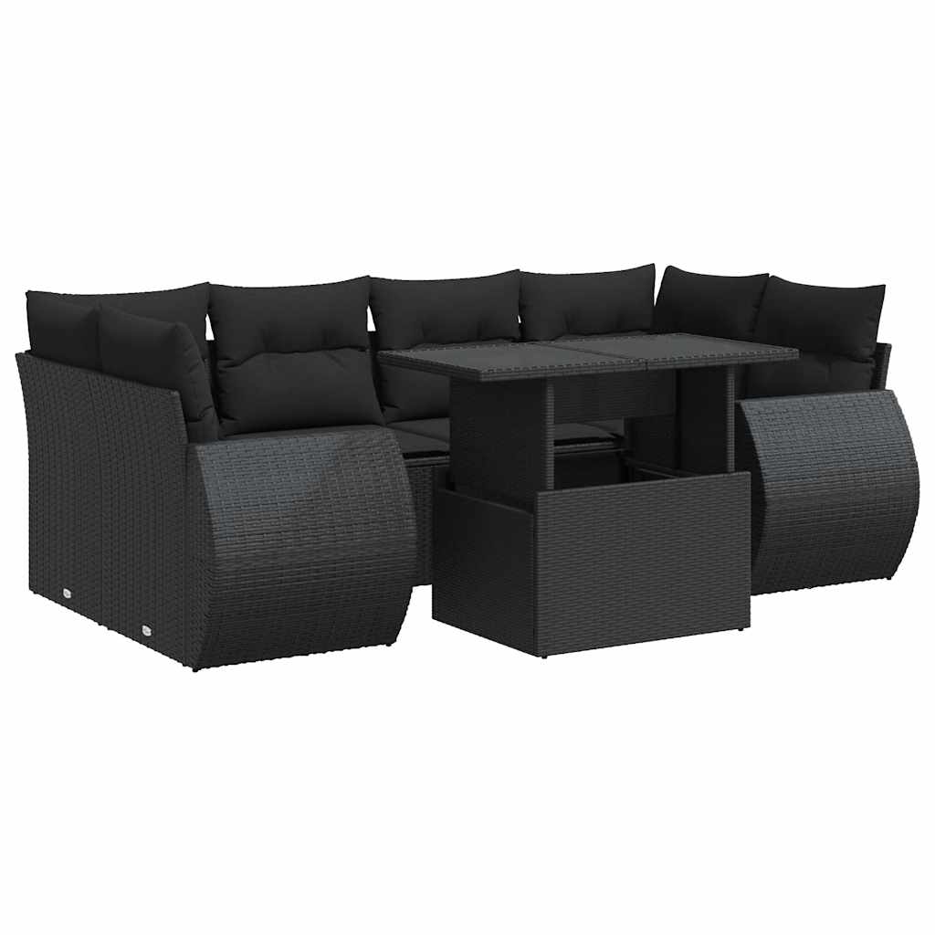sofasæt til haven 7 dele med hynder polyrattan sort