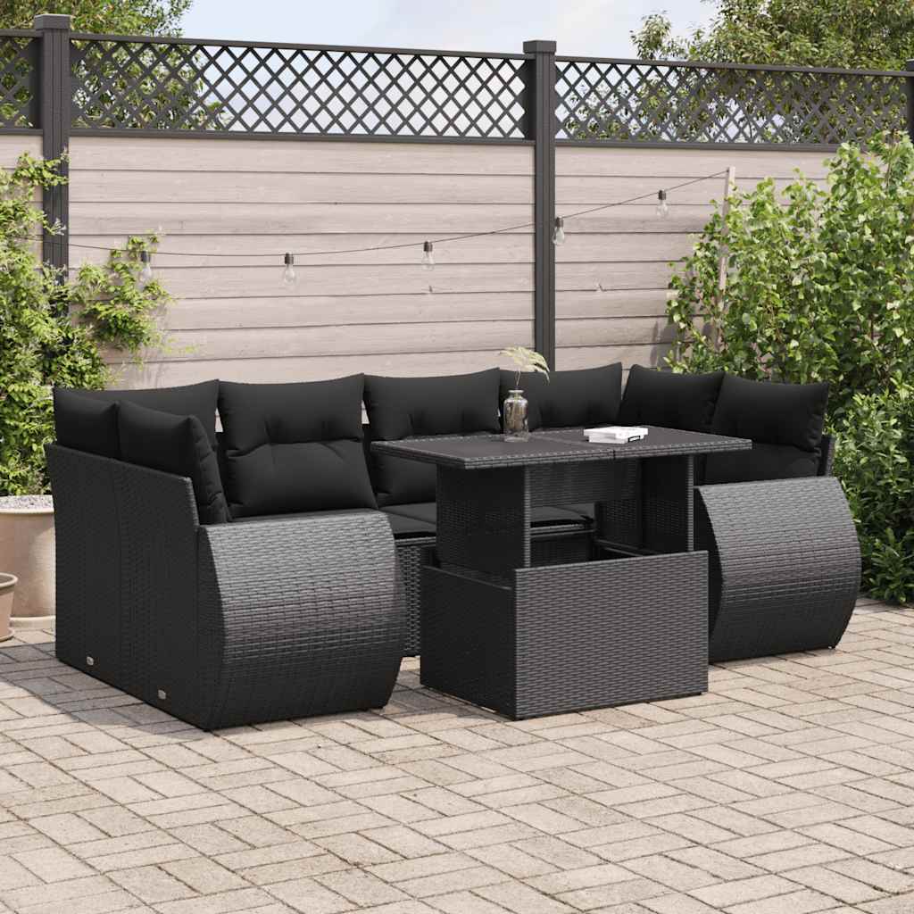 sofasæt til haven 7 dele med hynder polyrattan sort