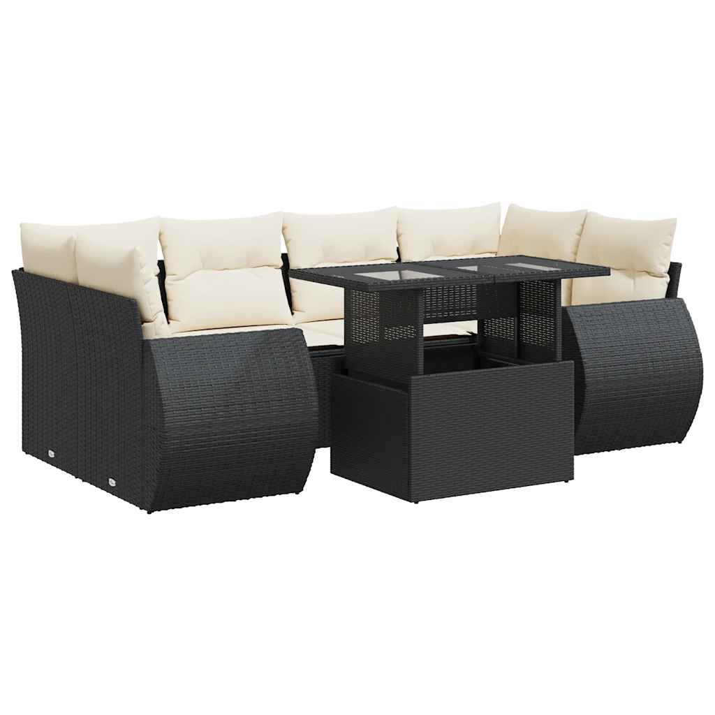 sofasæt til haven 7 dele med hynder polyrattan sort