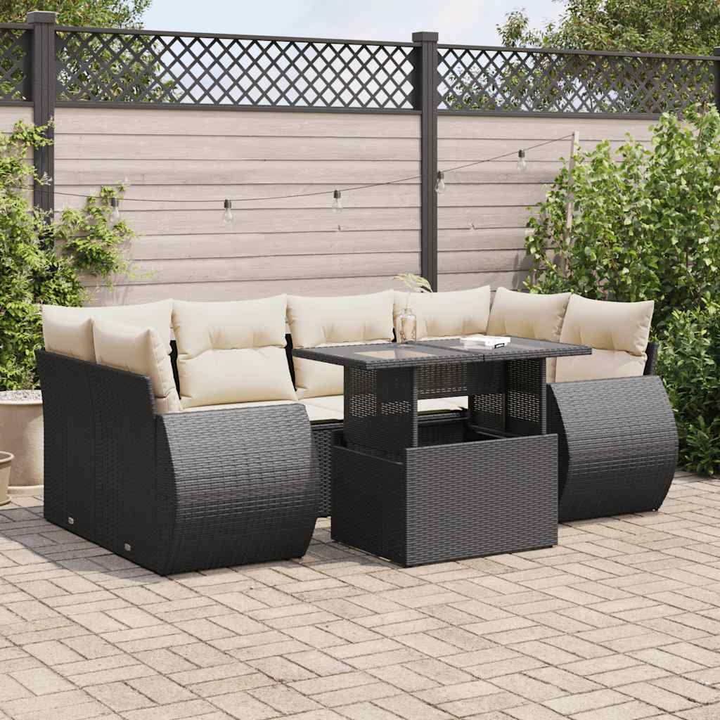sofasæt til haven 7 dele med hynder polyrattan sort