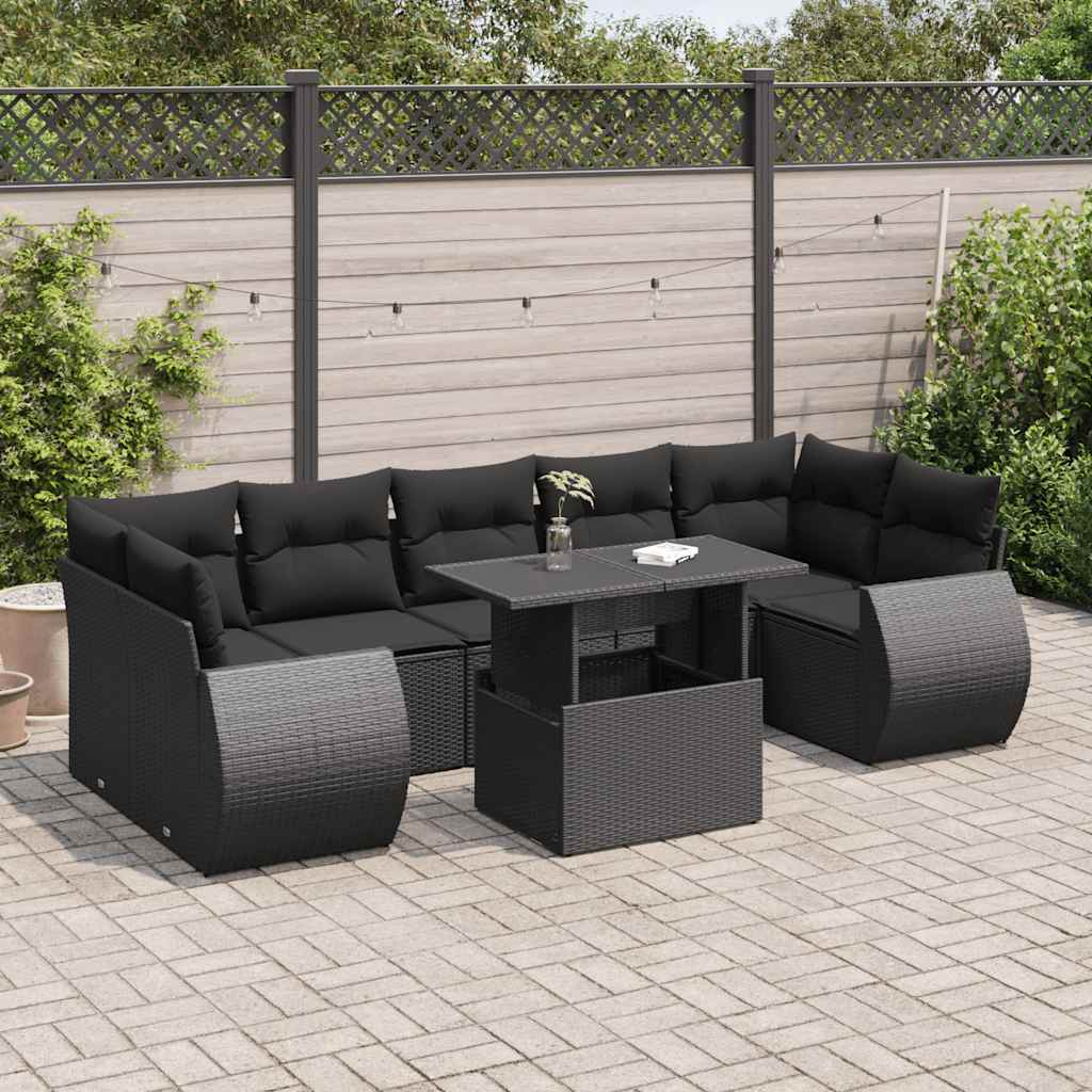 sofasæt til haven 8 dele med hynder polyrattan sort