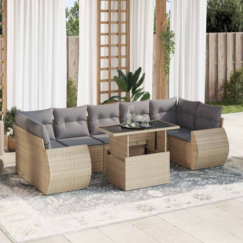 sofasæt til haven 8 dele med hynder polyrattan beige