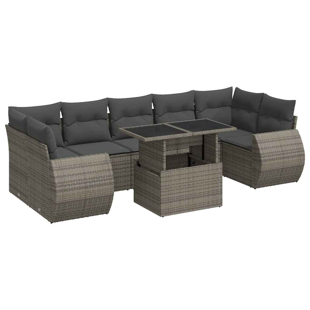 sofasæt til haven 8 dele med hynder polyrattan grå