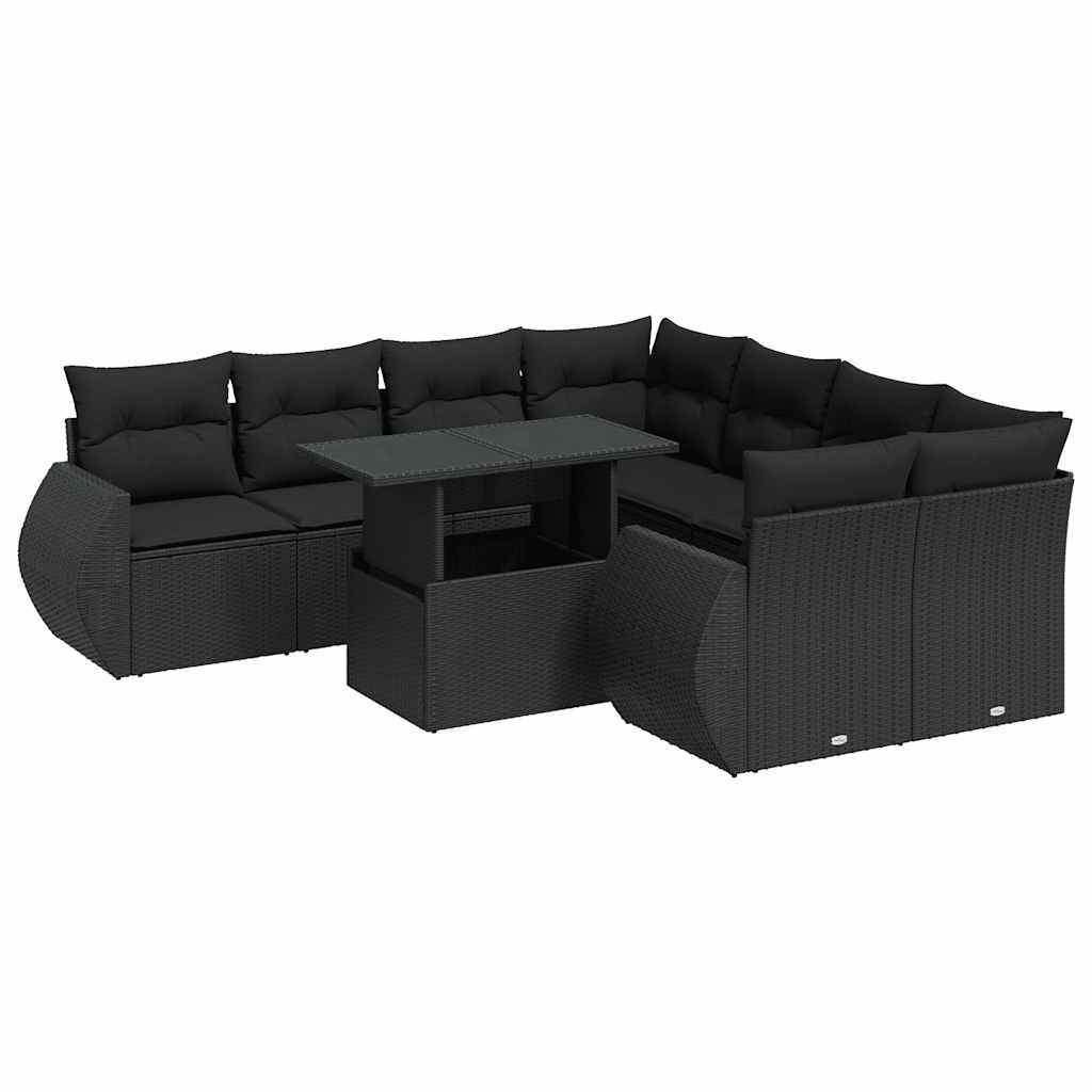 sofasæt til haven 9 dele med hynder polyrattan sort