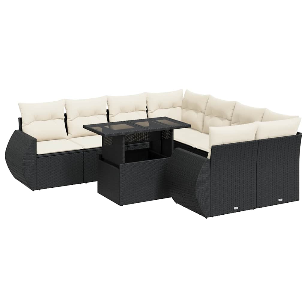 sofasæt til haven 9 dele med hynder polyrattan sort