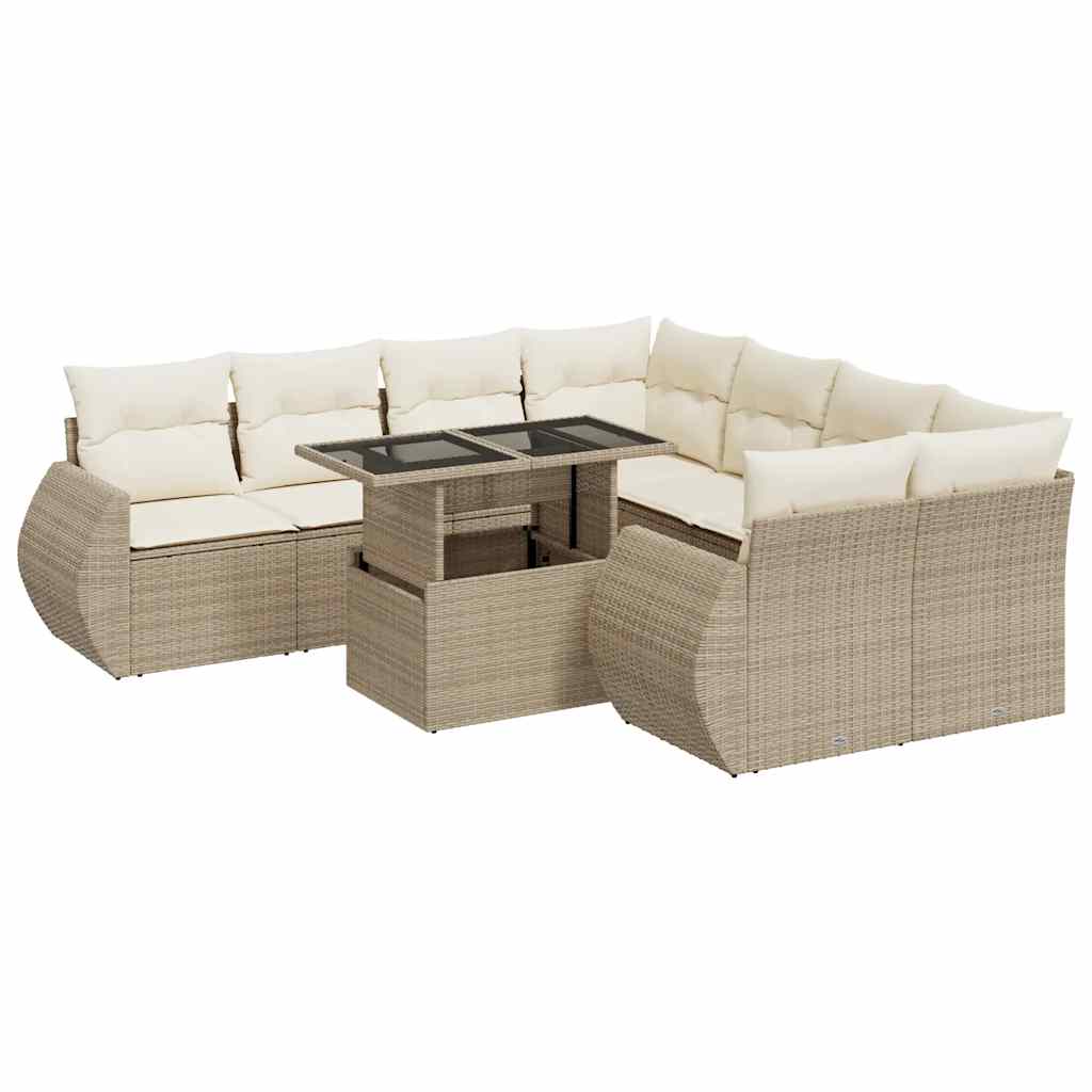 sofasæt til haven 9 dele med hynder polyrattan beige
