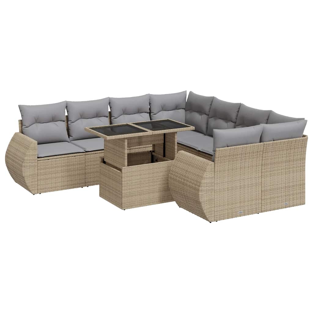 sofasæt til haven 9 dele med hynder polyrattan beige