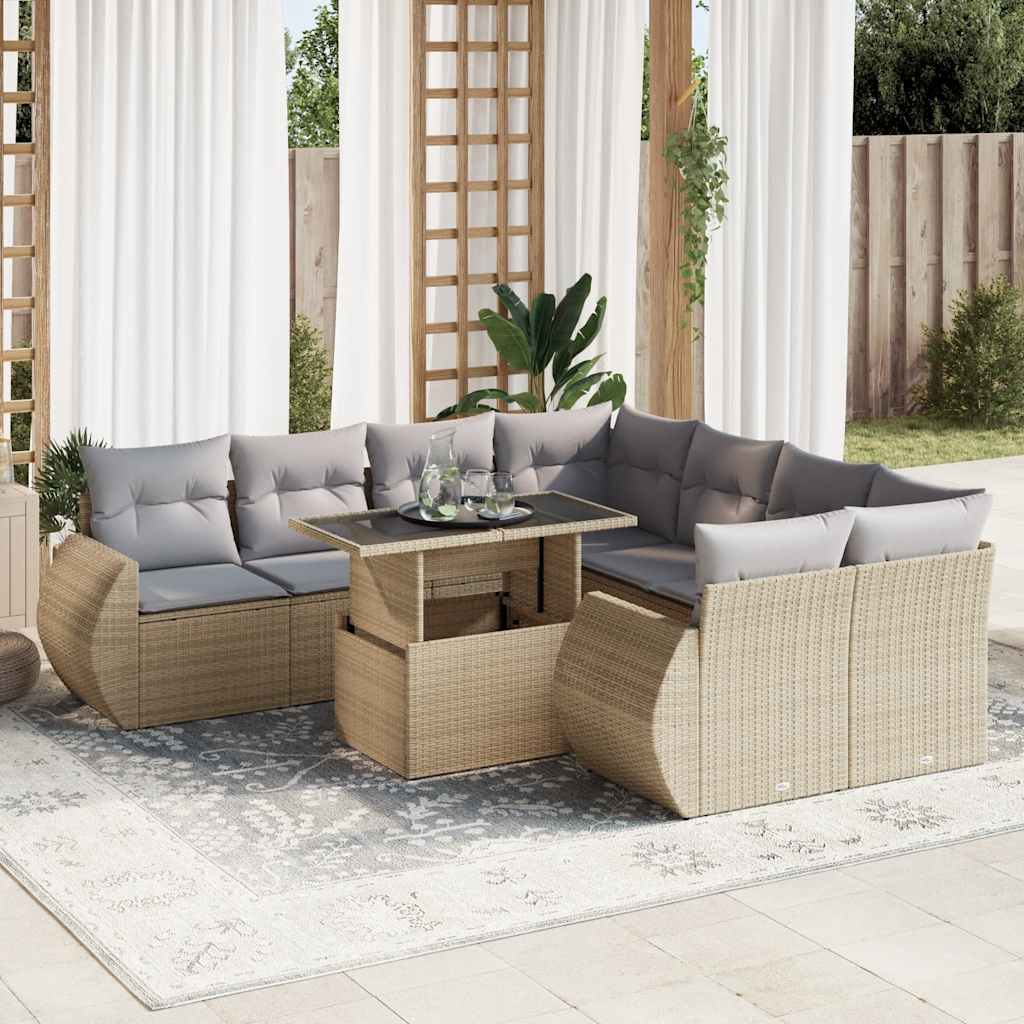 sofasæt til haven 9 dele med hynder polyrattan beige