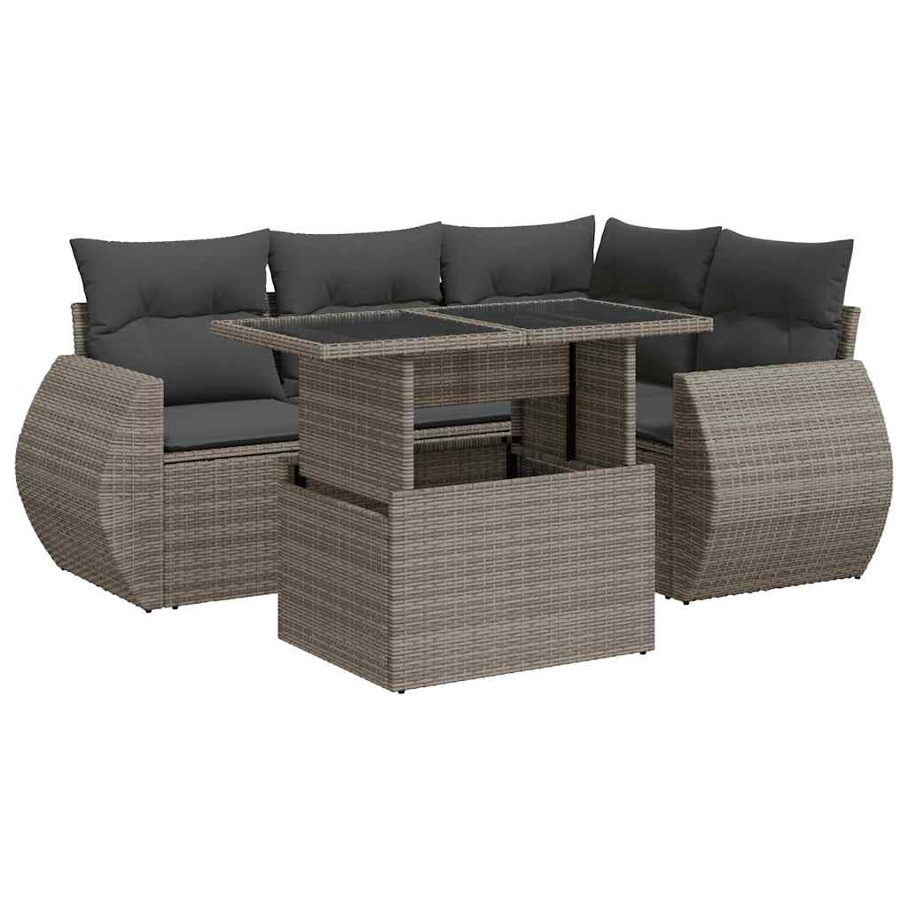 sofasæt 5 dele med hynder polyrattan grå
