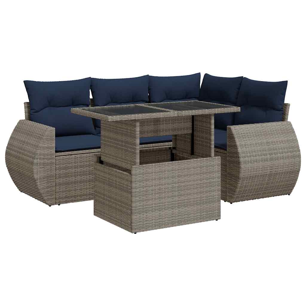 sofasæt 5 dele med hynder polyrattan akacietræ grå