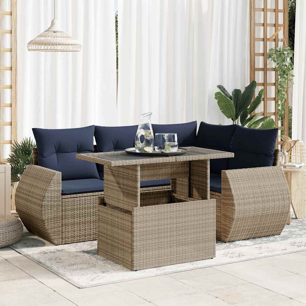 sofasæt 5 dele med hynder polyrattan akacietræ grå