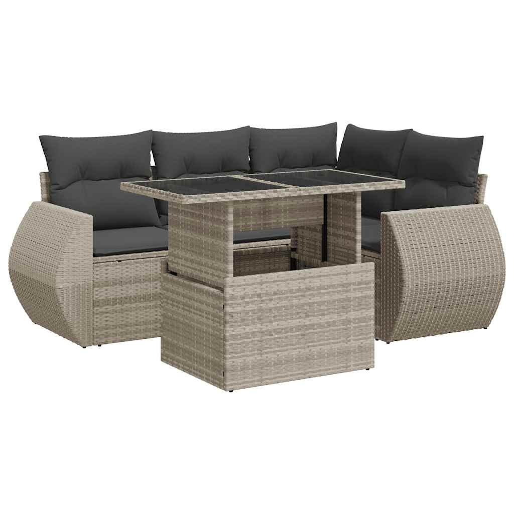 sofasæt 5 dele med hynder polyrattan lysegrå