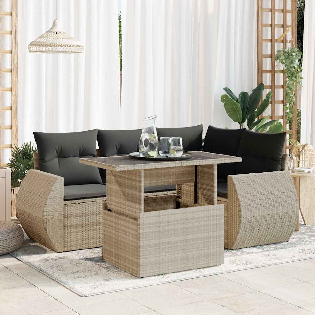 sofasæt til haven 6 dele med hynder polyrattan lysegrå