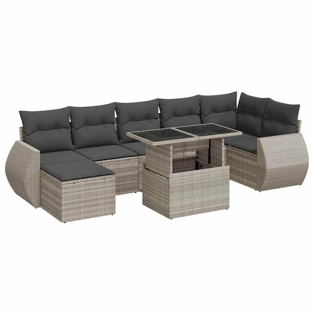 sofasæt til haven 8 dele med hynder polyrattan lysegrå