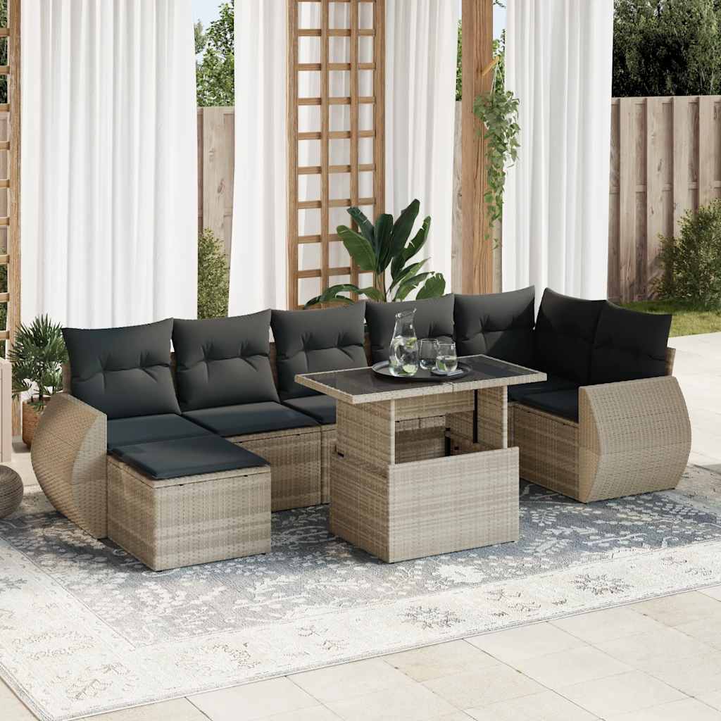 sofasæt til haven 8 dele med hynder polyrattan lysegrå
