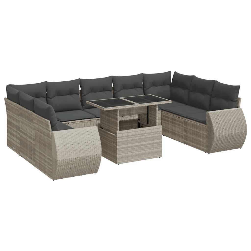 sofasæt til haven 10 dele med hynder polyrattan lysegrå