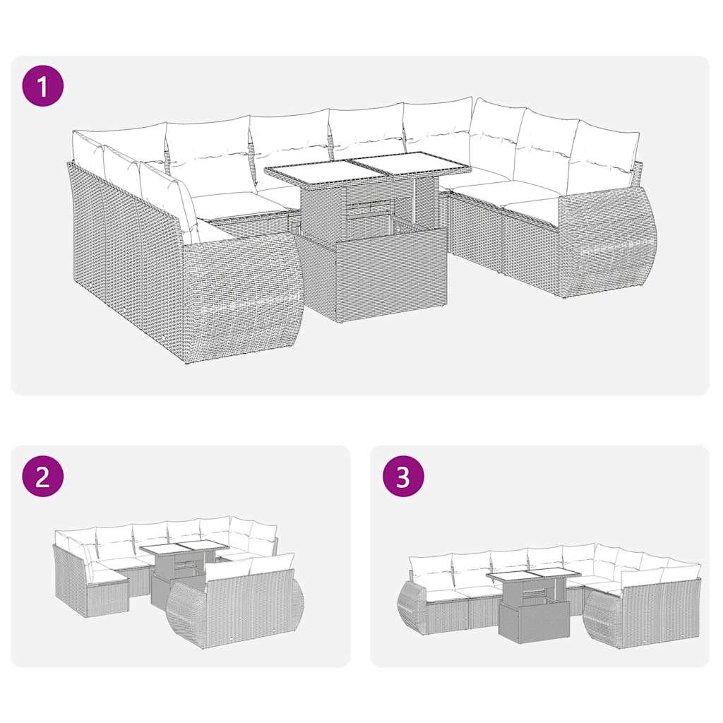 sofasæt til haven 10 dele med hynder polyrattan lysegrå