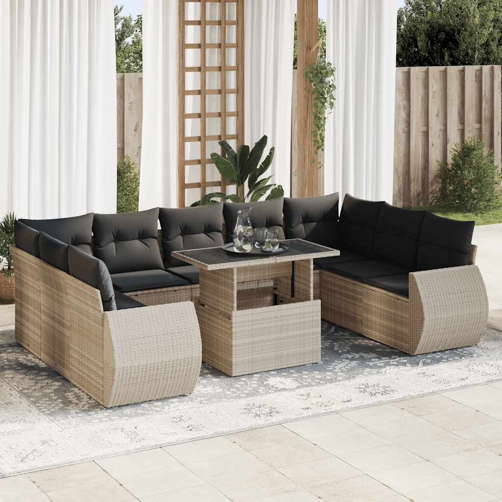 sofasæt til haven 10 dele med hynder polyrattan lysegrå