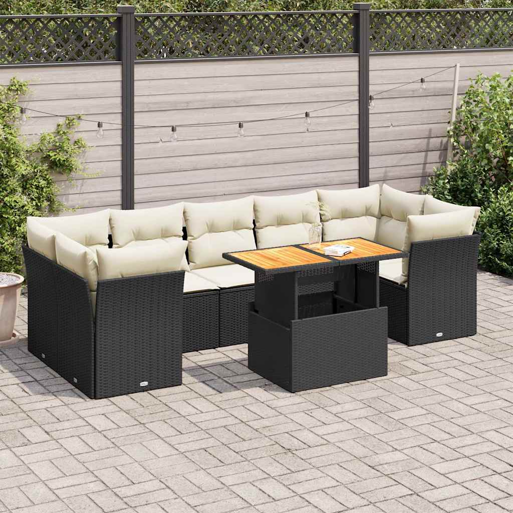 sofasæt til haven 8 dele med hynder polyrattan sort