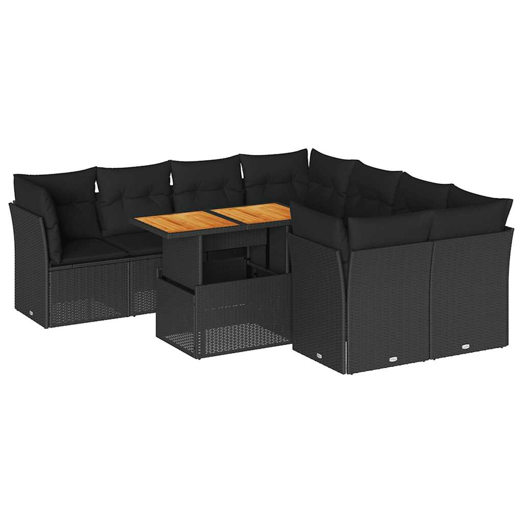 sofasæt til haven 9 dele med hynder polyrattan sort