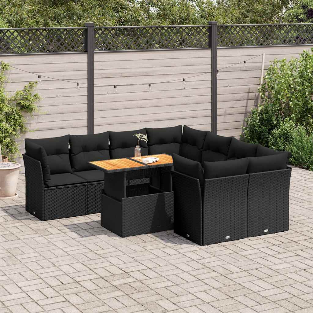sofasæt til haven 9 dele med hynder polyrattan sort