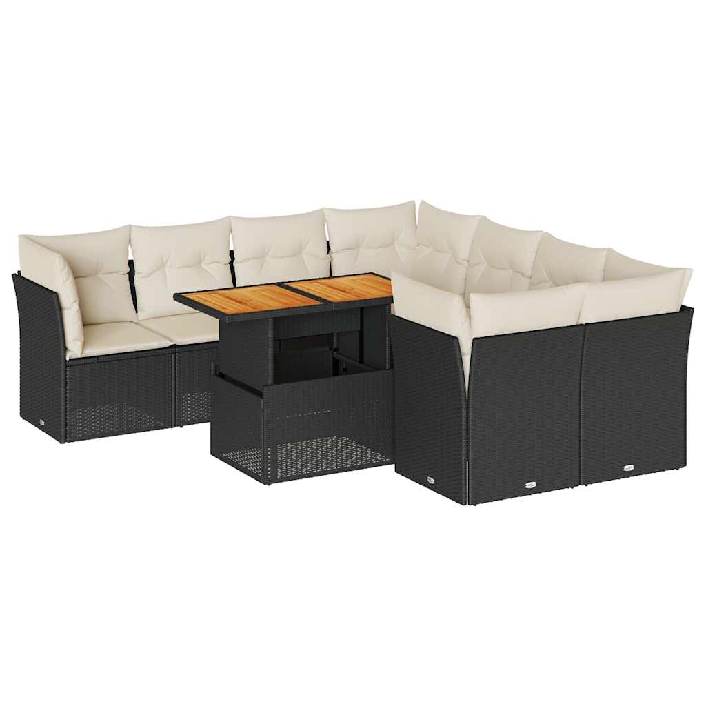 sofasæt til haven 9 dele med hynder polyrattan sort