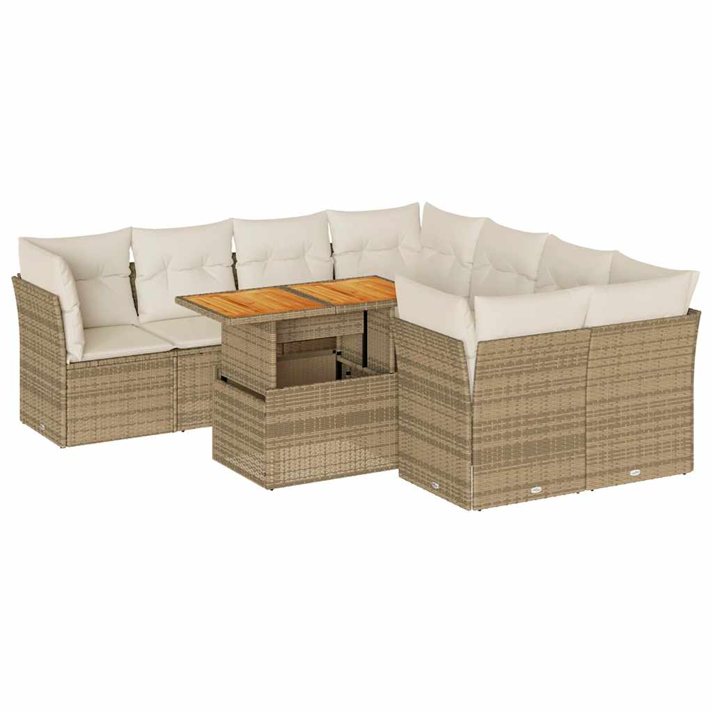 sofasæt til haven 9 dele med hynder polyrattan beige