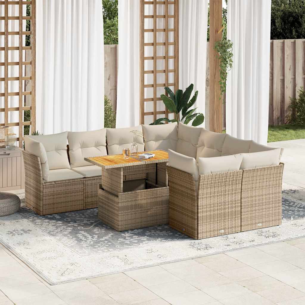 sofasæt til haven 9 dele med hynder polyrattan beige