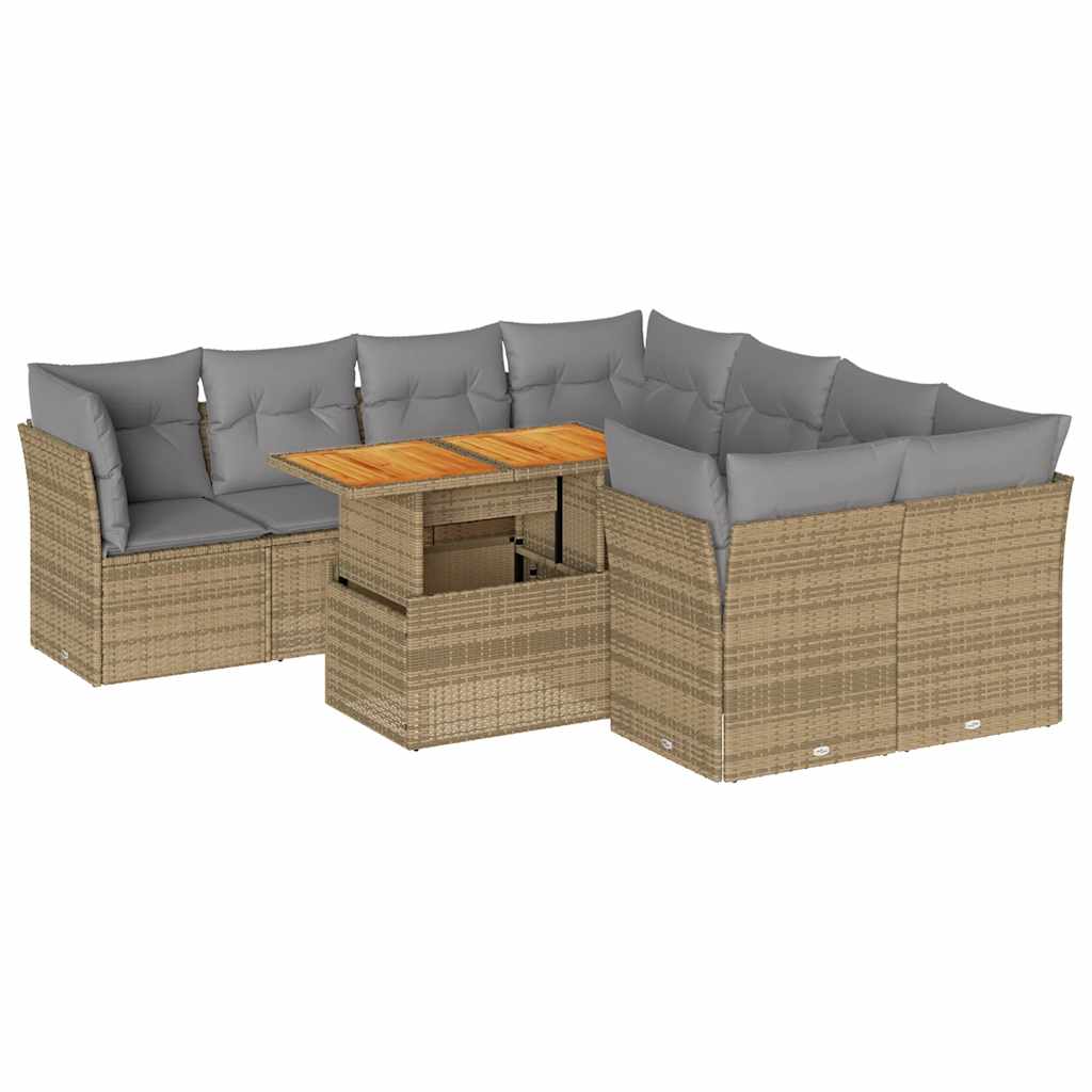 sofasæt til haven 9 dele med hynder polyrattan beige