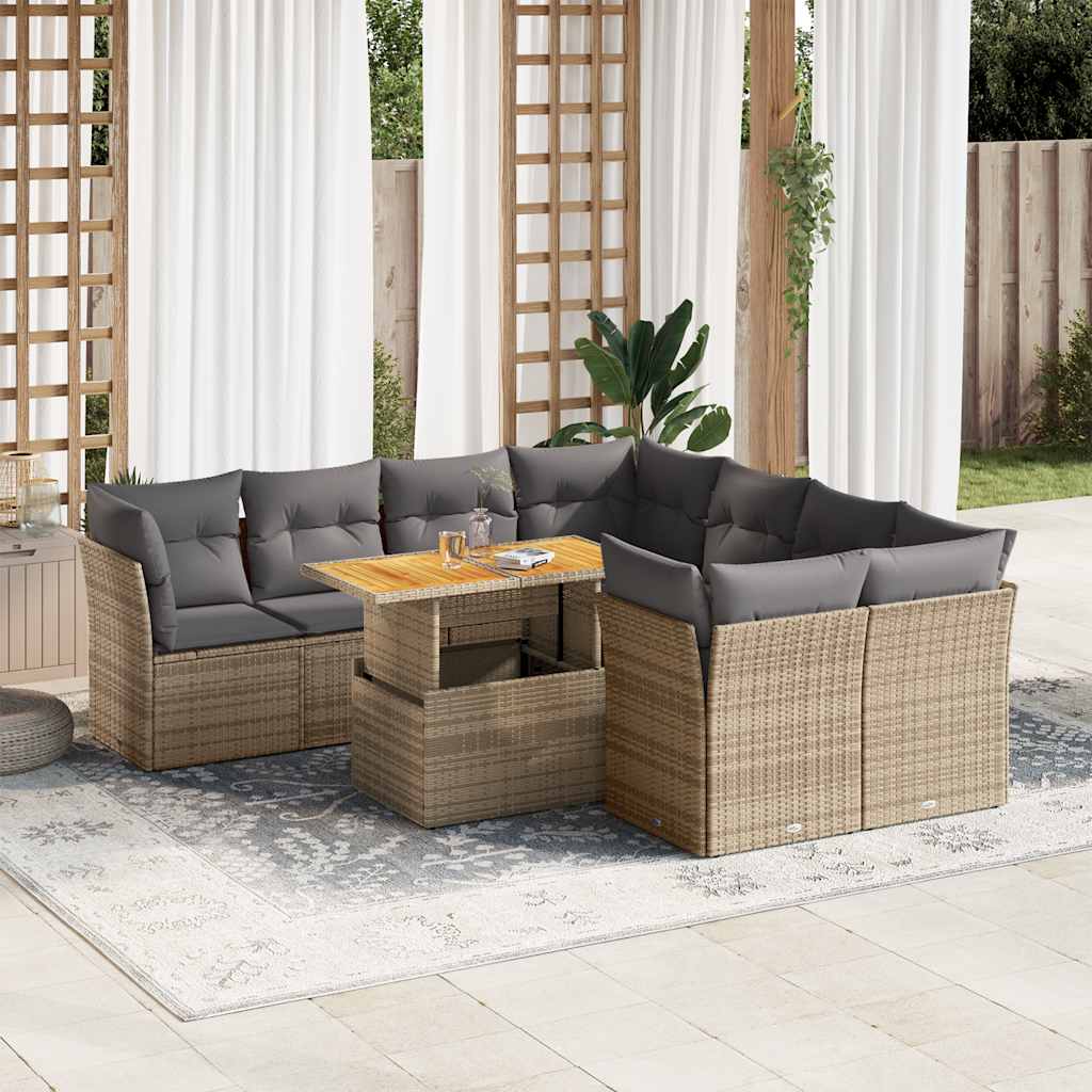 sofasæt til haven 9 dele med hynder polyrattan beige