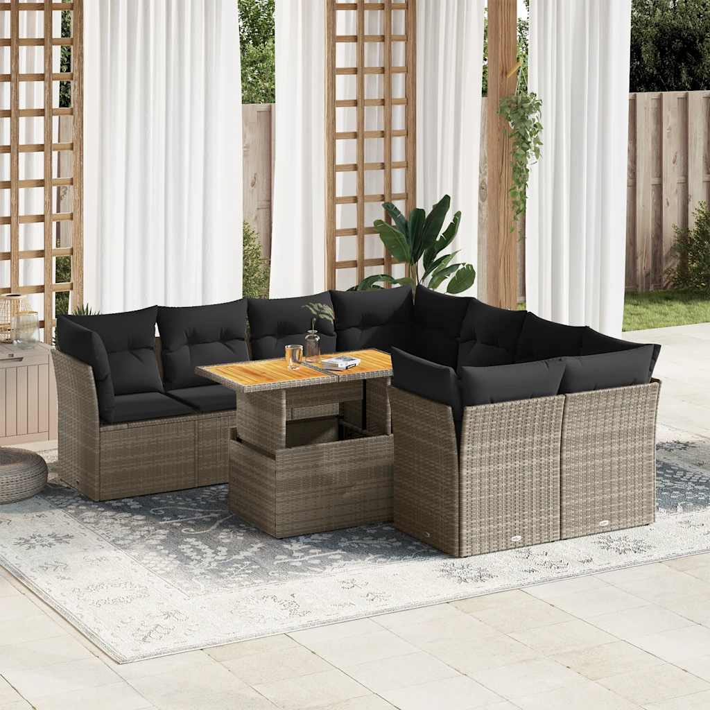 sofasæt til haven 9 dele med hynder polyrattan grå