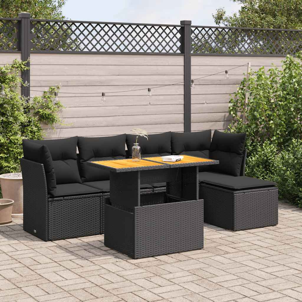sofasæt til haven 6 dele med hynder polyrattan sort