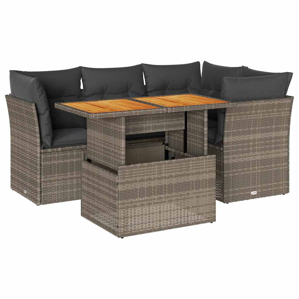 sofasæt 5 dele med hynder polyrattan grå