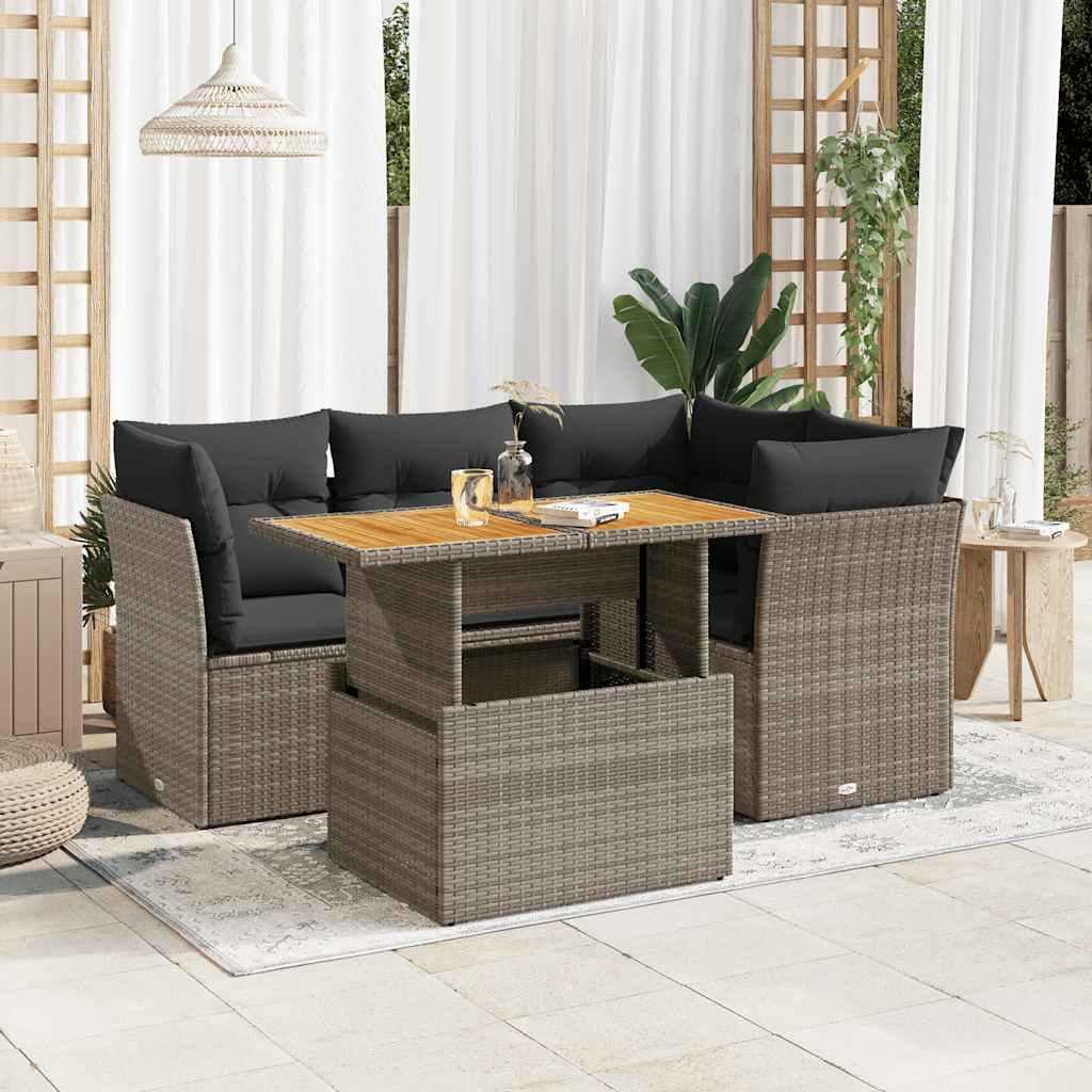 sofasæt 5 dele med hynder polyrattan grå