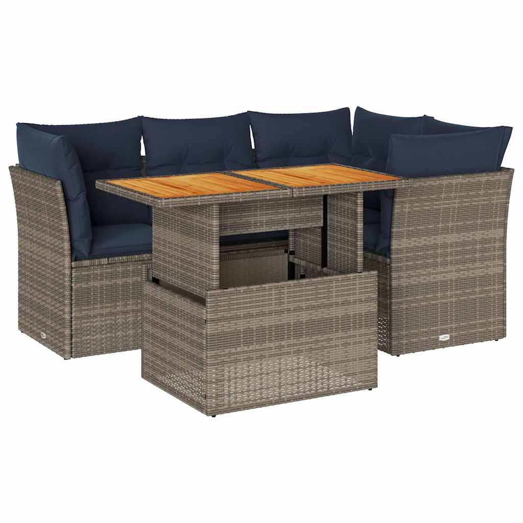 sofasæt 5 dele med hynder polyrattan grå