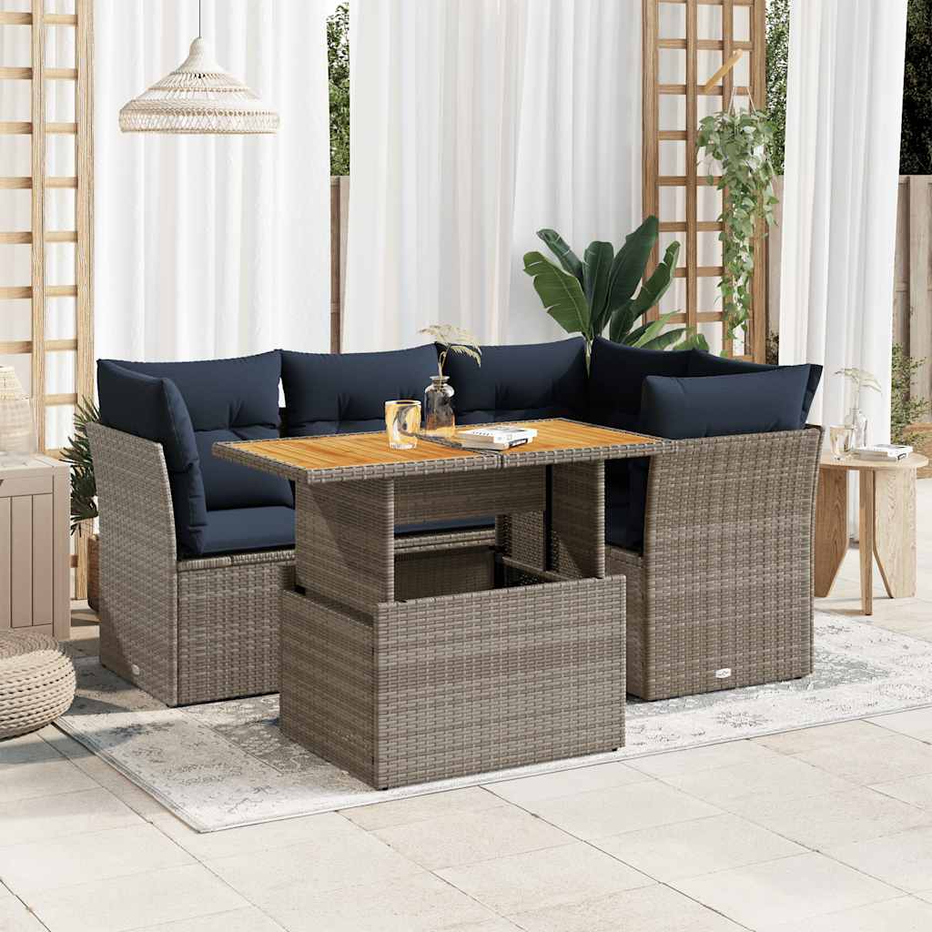 sofasæt 5 dele med hynder polyrattan grå