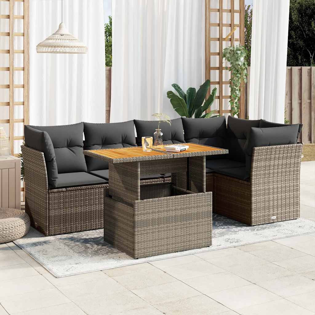 sofasæt til haven 6 dele med hynder polyrattan grå