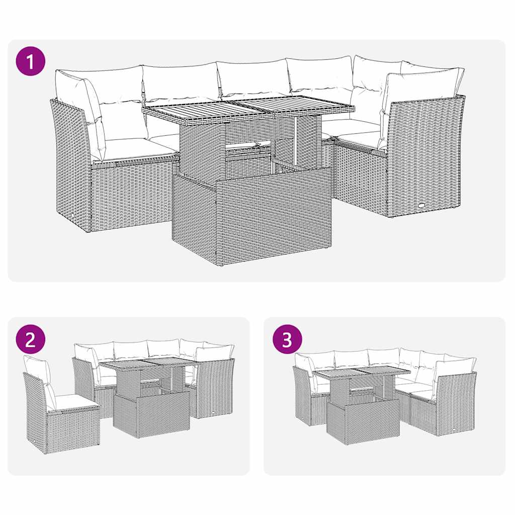 sofasæt til haven 6 dele med hynder polyrattan grå