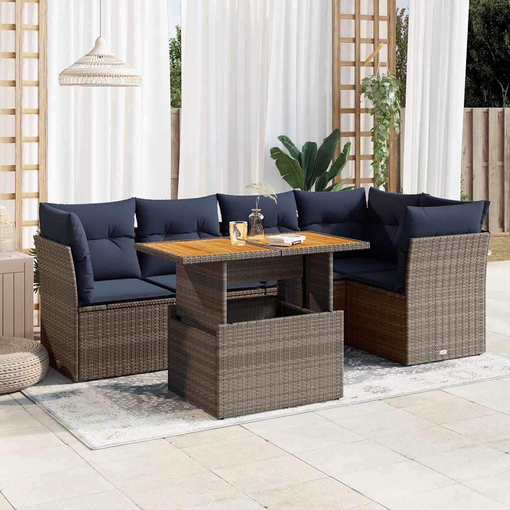 sofasæt til haven 6 dele med hynder polyrattan grå