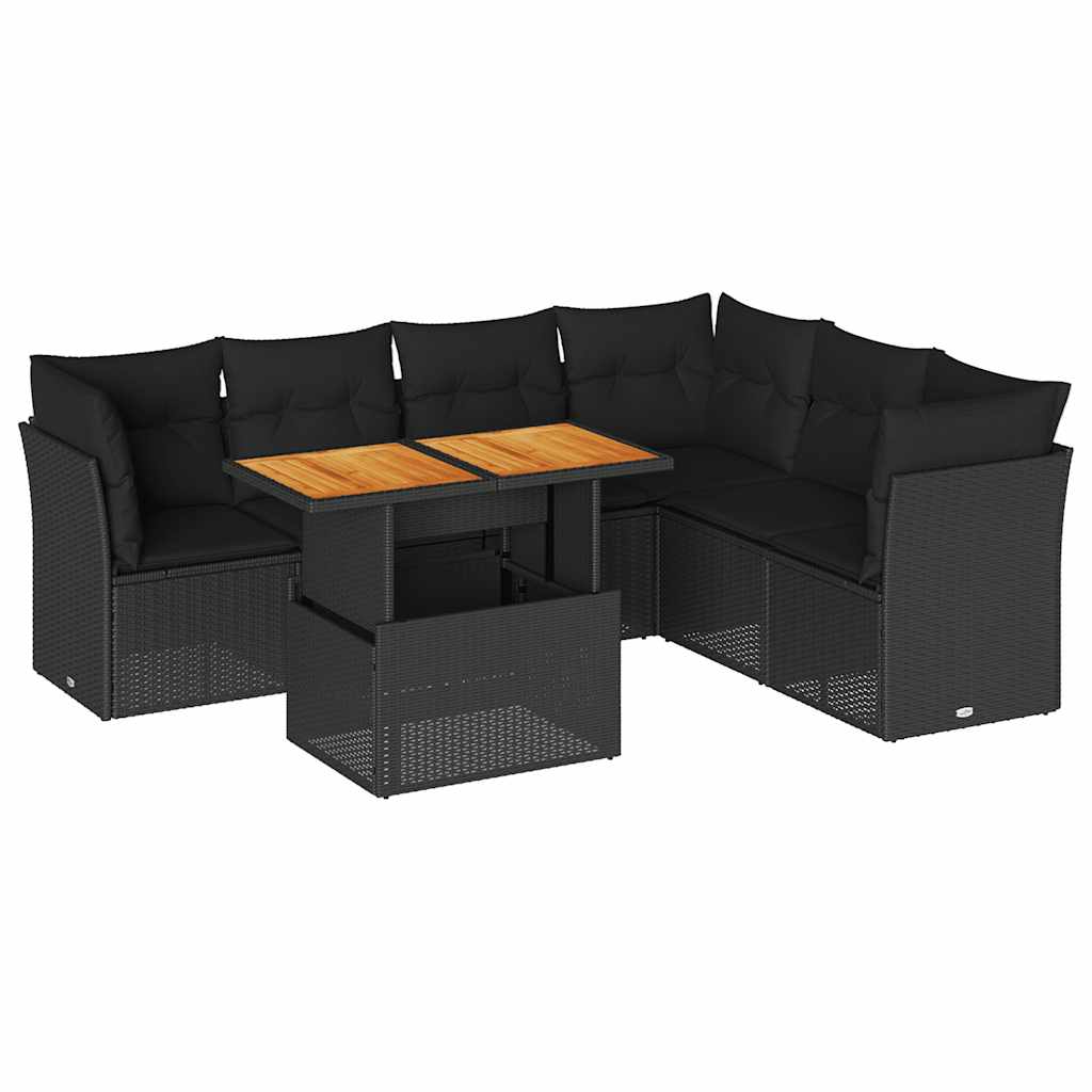sofasæt til haven 7 dele med hynder polyrattan sort