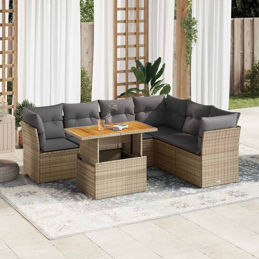 sofasæt til haven 7 dele med hynder polyrattan beige