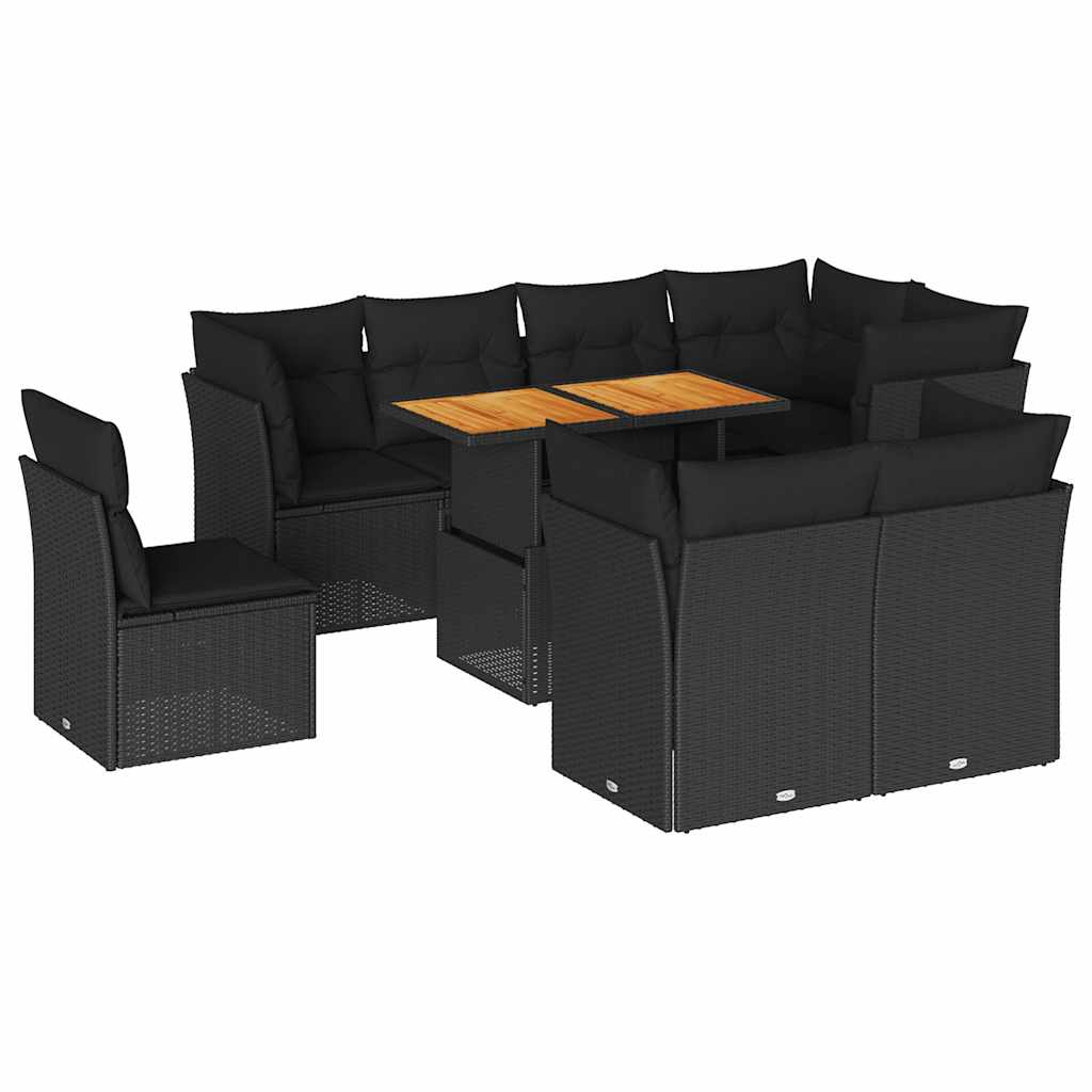sofasæt til haven 9 dele med hynder polyrattan sort