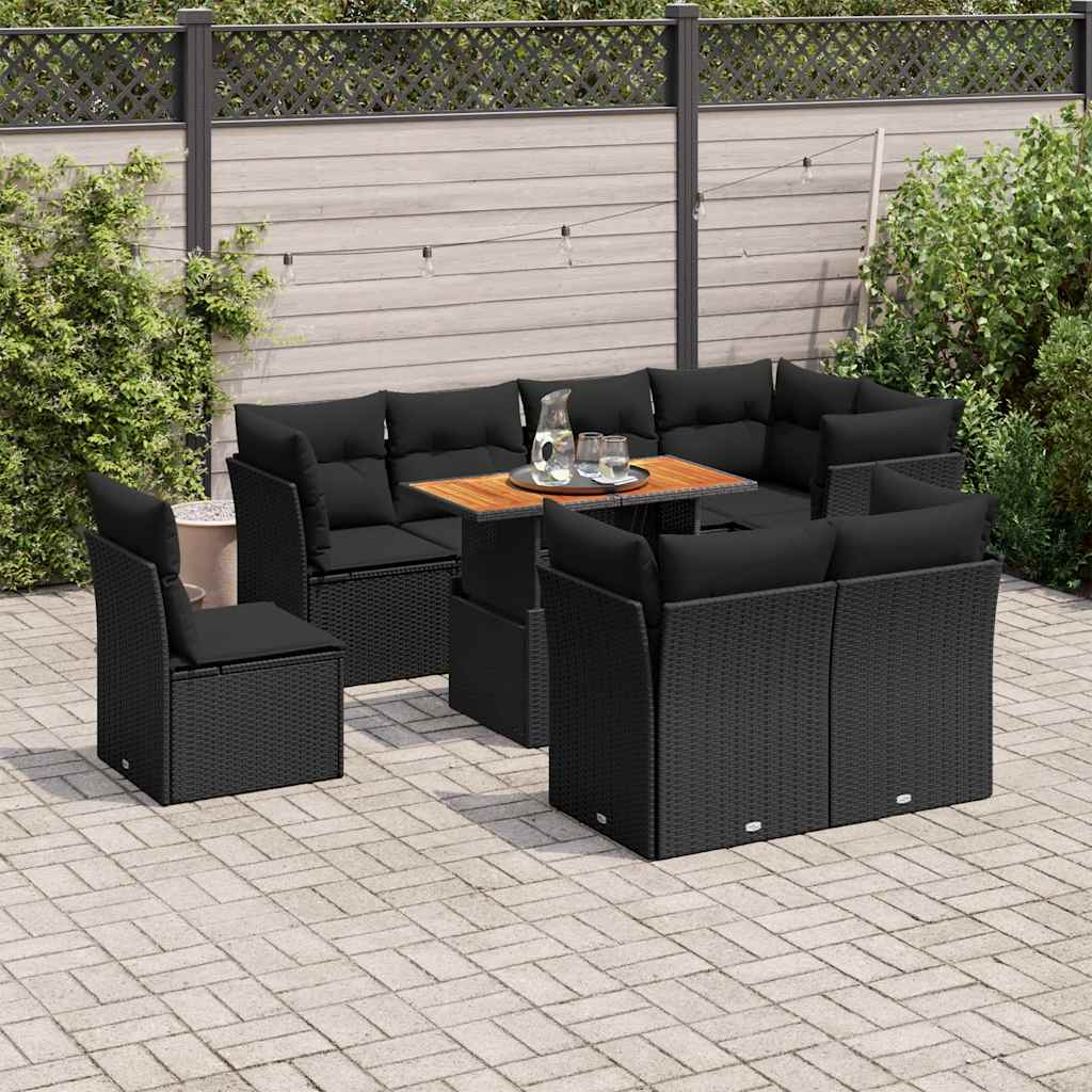 sofasæt til haven 9 dele med hynder polyrattan sort