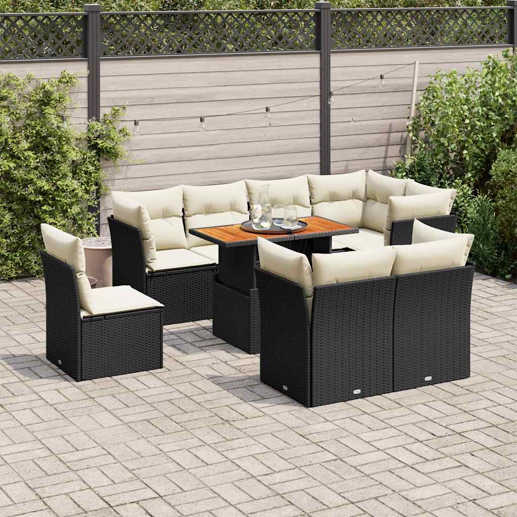 sofasæt til haven 9 dele med hynder polyrattan sort