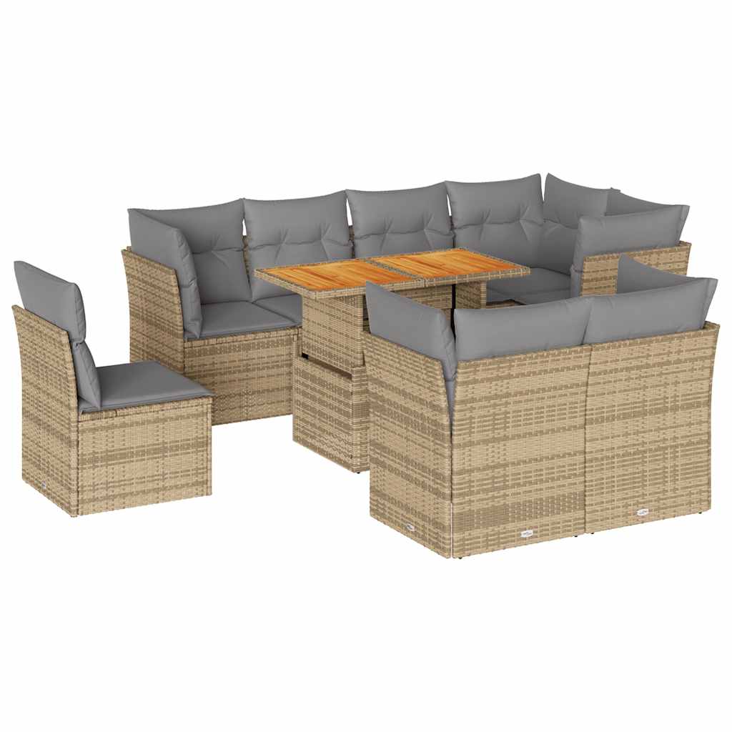 sofasæt til haven 9 dele med hynder polyrattan beige