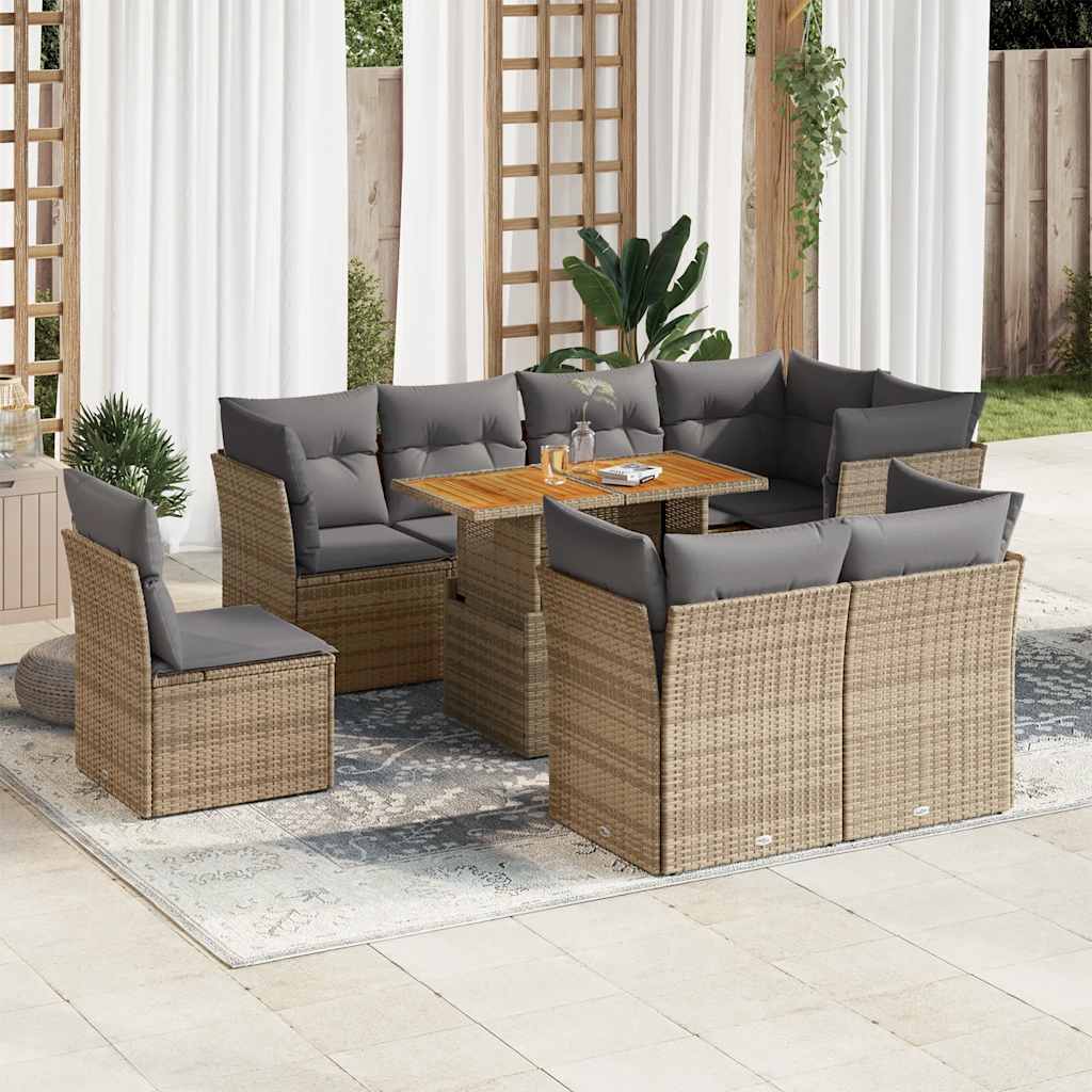 sofasæt til haven 9 dele med hynder polyrattan beige